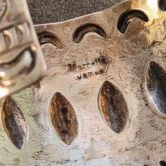 Marcella James Sterling Silver Navajo Stamped Wide Cuff Bracelet - Picture 12 of 13